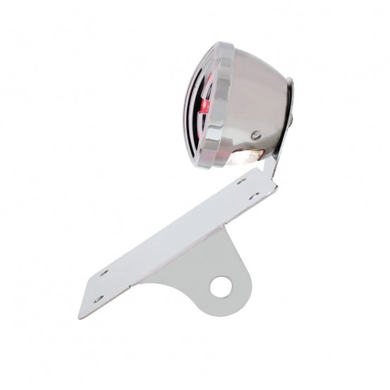 Motorcycle LED "Bobber" Style Vertical Tail Light With Chrome Grille Bezel-Red Lens
