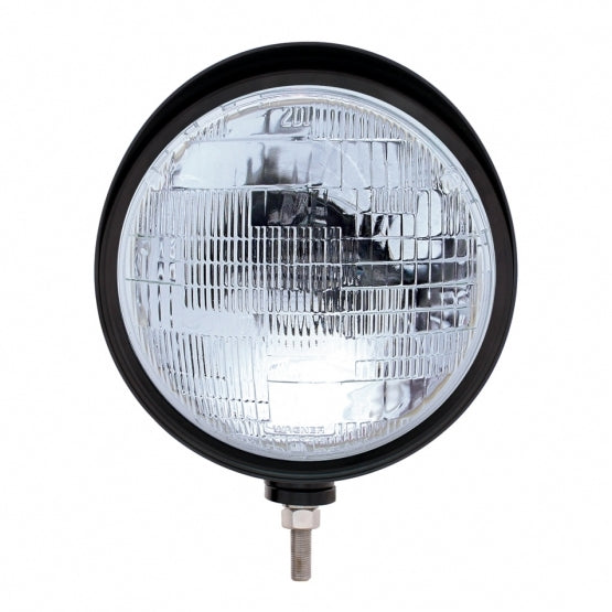Black "Billet" Style Groove Headlight With Visor H6014 Bulb
