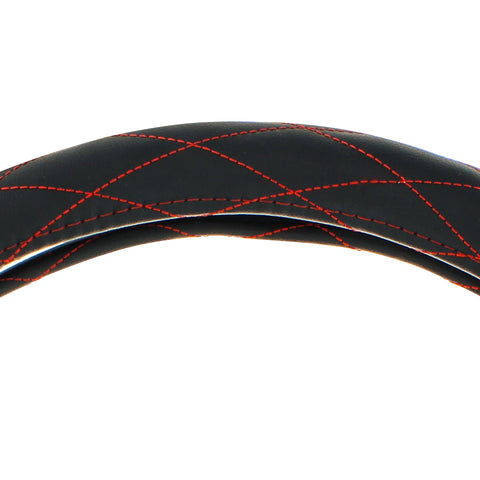 18" Crystal Stitched Leather Steering Wheel Cover - Red Stitching