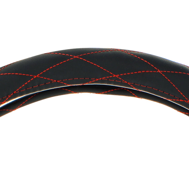 18" Crystal Stitched Leather Steering Wheel Cover - Red Stitching