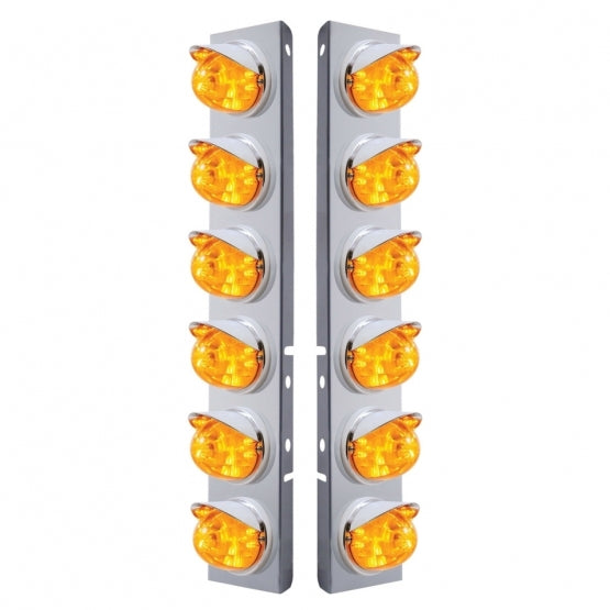 SS Front Air Cleaner Bracket W/12X 17 LED Watermelon Lights &amp; Visors For Peterbilt-Amber LED &amp; Lens