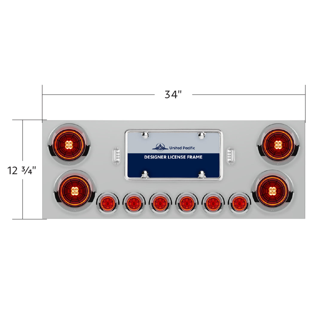 SS Rear Center Panel With Four 13 LED 4" Abyss Light &amp; Six 4 LED 2" Lights &amp; Visors-Red LED/Red Lens