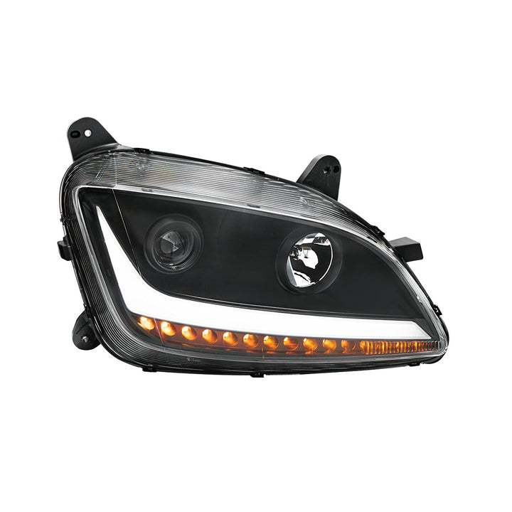 Black Projection Headlight With LED Position &amp; Sequential Signal For 2012-2021 Peterbilt 579- Passenger