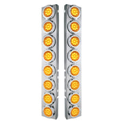 SS Front Air Cleaner Bracket With 16X 9 LED 2" Lights & Bezels For Peterbilt-Amber LED & Lens