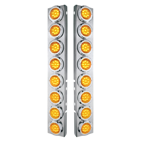 SS Front Air Cleaner Bracket With 16X 9 LED 2" Lights & Bezels For Peterbilt-Amber LED & Lens