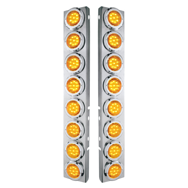 SS Front Air Cleaner Bracket With 16X 9 LED 2" Lights & Bezels For Peterbilt-Amber LED & Lens
