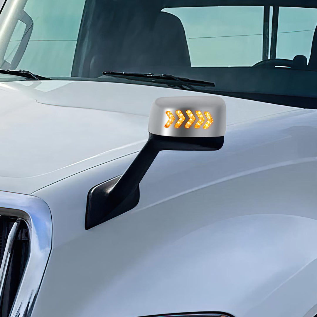 Chrome Plastic Hood Mirror Assembly With Sequential LED Turn Signals For 2018-2024 International LT-Driver