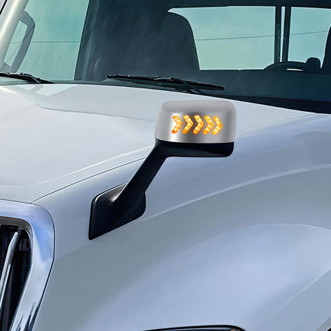 Chrome Plastic Hood Mirror Assembly With Sequential LED Turn Signals For 2018-2024 International LT-Driver