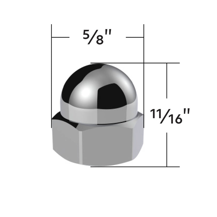 1/2" X 11/16" Chrome Die-Cast Acorn Nut Cover (50 pcs/Box)