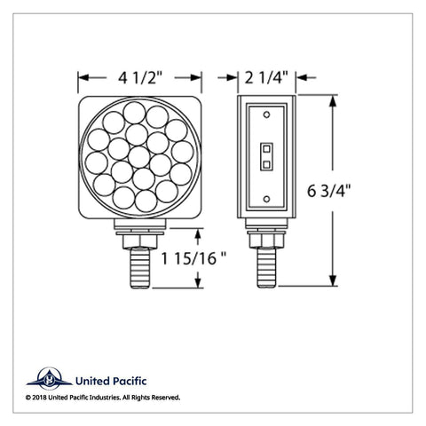 45 LED Single Stud Double Face Turn Signal Light (Passenger) - Amber & Red LED/Amber & Red Lens