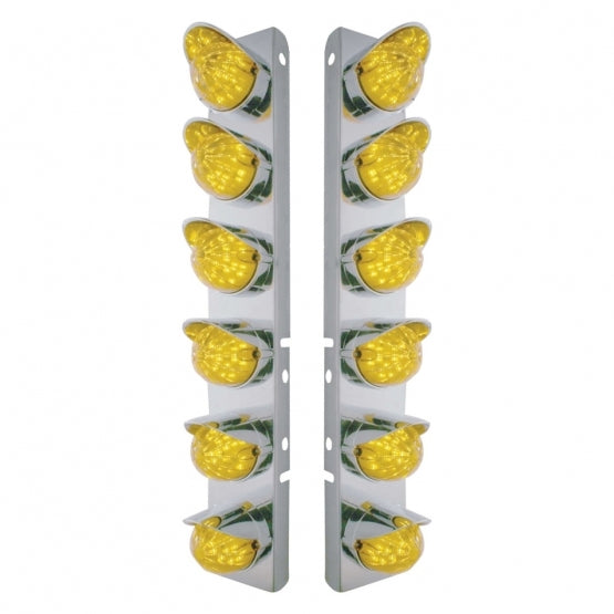 SS Front Air Cleaner Bracket With 12X 19 LED Bullet Style Lights &amp; Visors For Peterbilt-Amber LED &amp; Lens