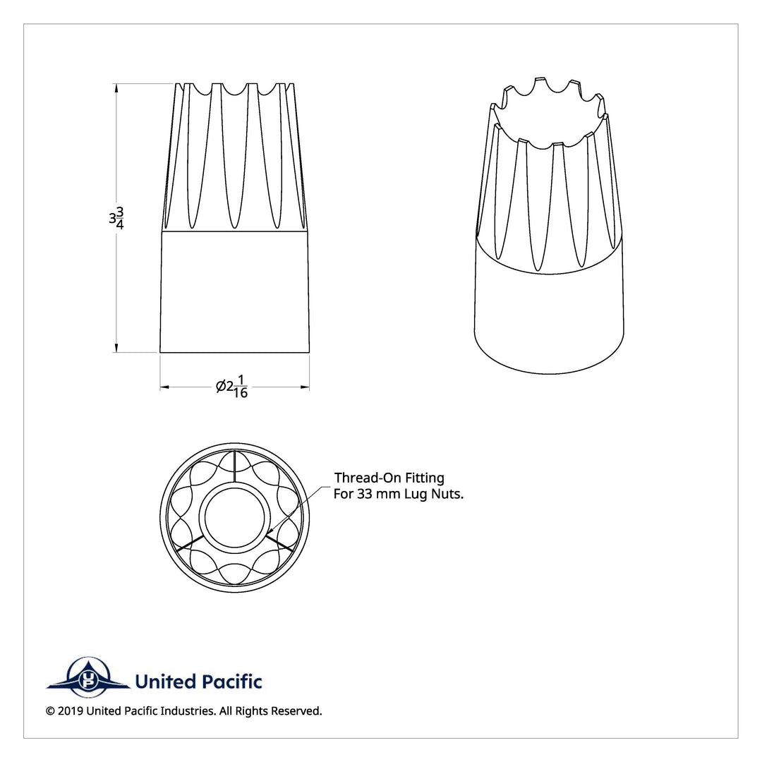 33mm x 3-3/4" Chrome Plastic Crown Nut Covers - Thread-On (60-Pack)