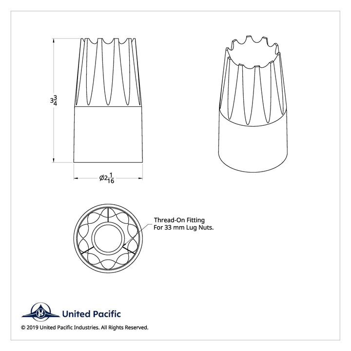 33mm x 3-3/4" Chrome Plastic Crown Nut Covers - Thread-On (60-Pack)