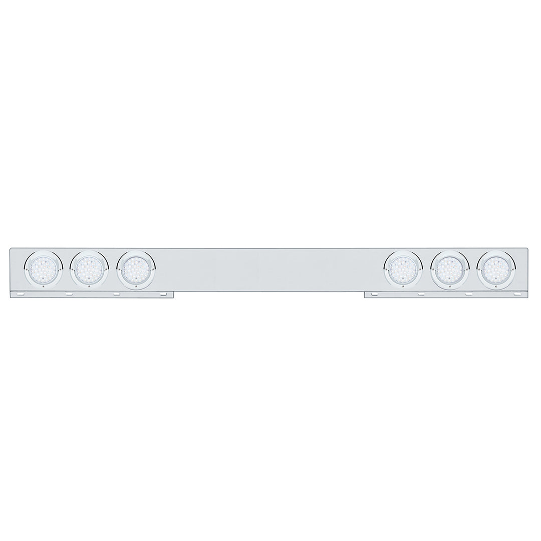 Chrome 1 Piece Rear Light Bar With Six 36 LED 4" Lights &amp; Visors - Red LED/Clear Lens