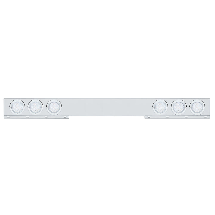 Chrome 1 Piece Rear Light Bar With Six 36 LED 4" Lights &amp; Visors - Red LED/Clear Lens