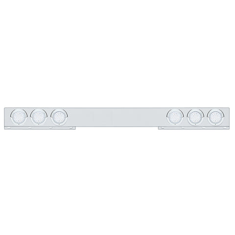Chrome 1 Piece Rear Light Bar With Six 36 LED 4" Lights & Visors - Red LED/Clear Lens