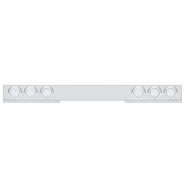 Chrome 1 Piece Rear Light Bar With Six 36 LED 4" Lights & Visors - Red LED/Clear Lens