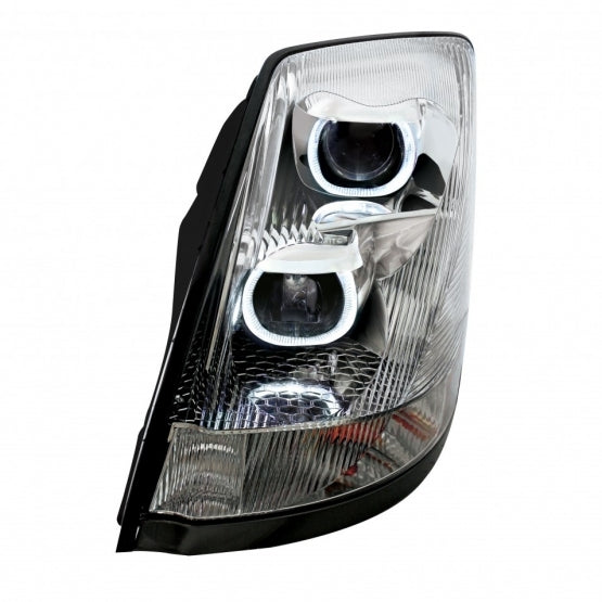 Chrome Projection Headlight With White LED Light Bar For 2003-2017 Volvo VN/VNL - Driver
