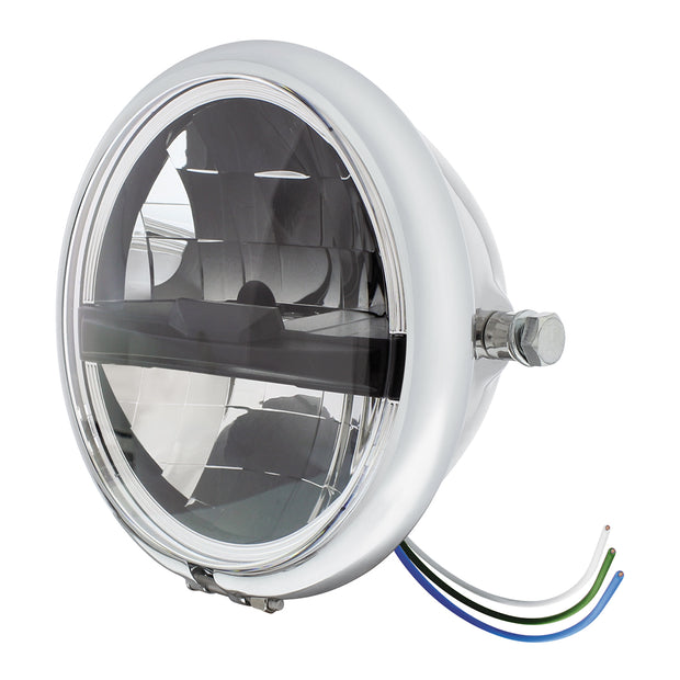 Chrome 5-3/4" Motorcycle Headlight 8 LED Blackout Bulb With Black Bar - Side Mount