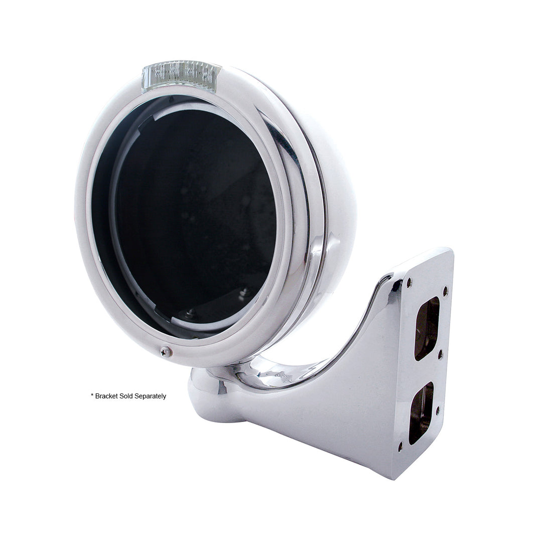 Chrome Classic Headlight No Bulb With LED Turn Signal - Amber LED/Clear Lens