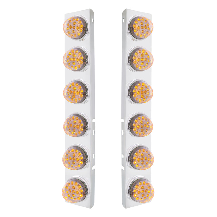 SS Front Air Cleaner Bracket With 12X 17 Amber LED Dual Function Reflector Lights &amp; SS Bezels For Peterbilt-Clear Lens