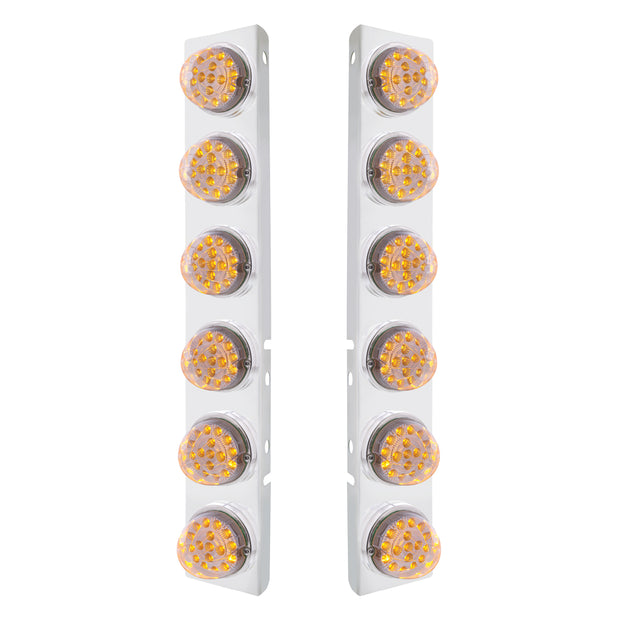 SS Front Air Cleaner Bracket With 12X 17 Amber LED Dual Function Reflector Lights & SS Bezels For Peterbilt-Clear Lens