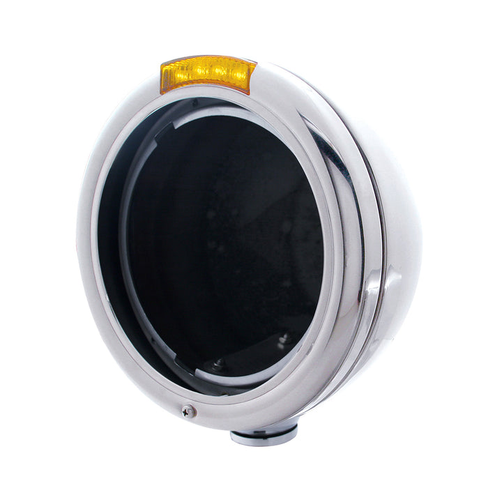 Chrome Classic Headlight No Bulb With LED Turn Signal - Amber LED/Amber Lens