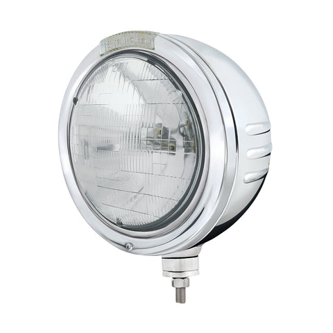 Stainless Steel Bullet Embossed Stripe Headlight H6024 & Dual Mode LED Signal - Clear Lens