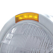 Stainless Steel Bullet Half Moon Headlight H6024 Bulb & LED Turn Signal - Amber Lens
