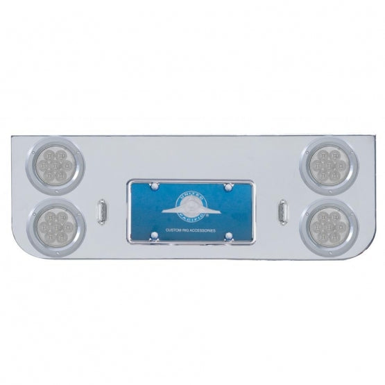 Chrome Rear Center Panel With Four 7 LED 4" Reflector Lights & Bezels - Red LED/Clear Lens