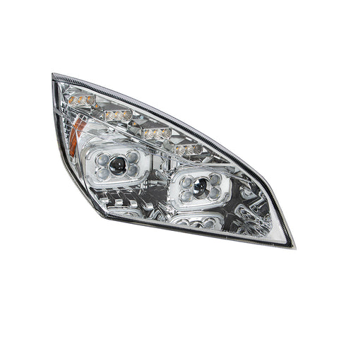 Chrome 10 LED Projector Headlight With LED Sequential Turn & DRL For 2018-2024 Cascadia - Passenger
