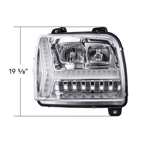 Chrome Headlight With LED DRL Light Bar & Turn Signal For 2018-2024 Kenworth W990-Passenger