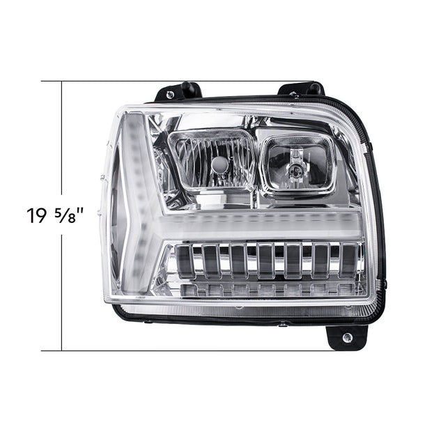 Chrome Headlight With LED DRL Light Bar & Turn Signal For 2018-2024 Kenworth W990-Passenger