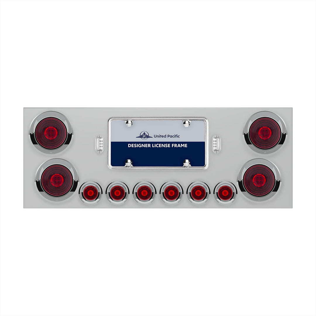 SS Rear Center Panel With Four 13 LED 4" Abyss Light &amp; Six 4 LED 2" Lights &amp; Visors-Red LED/Red Lens