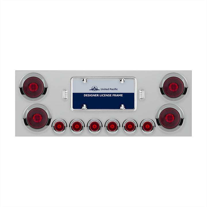 SS Rear Center Panel With Four 13 LED 4" Abyss Light &amp; Six 4 LED 2" Lights &amp; Visors-Red LED/Red Lens