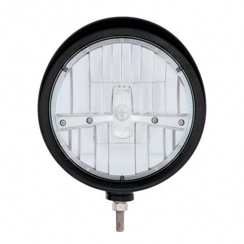 Black "Billet" Style Groove Headlight With Visor 5 LED Bulb - Chrome