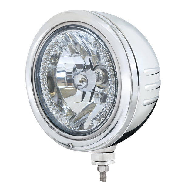 Stainless Bullet Embossed Stripe Headlight Housing With 34 Amber LED Crystal Halogen Headlight