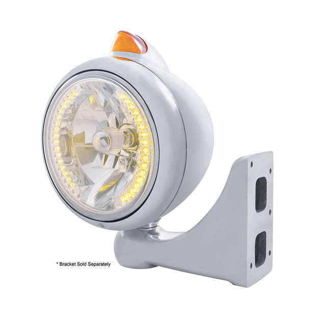 Stainless Steel Guide 682-C Headlight H4 With Amber LED & Original Style LED Signal - Amber Lens