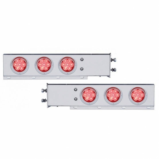 2-1/2" Bolt Pattern Chrome Spring Loaded Bar With 6X 4" 7 LED Lights & Visors -Red LED & Lens (Pair)