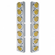 Kenworth Stainless Front Air Cleaner Bracket With 14X 2" Flat Lights & Visors - Amber Lens