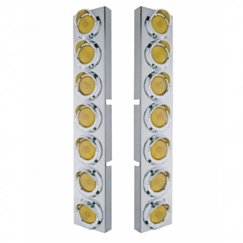 Kenworth Stainless Front Air Cleaner Bracket With 14X 2" Flat Lights & Visors - Amber Lens