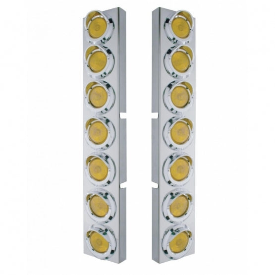 Kenworth Stainless Front Air Cleaner Bracket With 14X 2" Flat Lights & Visors - Amber Lens
