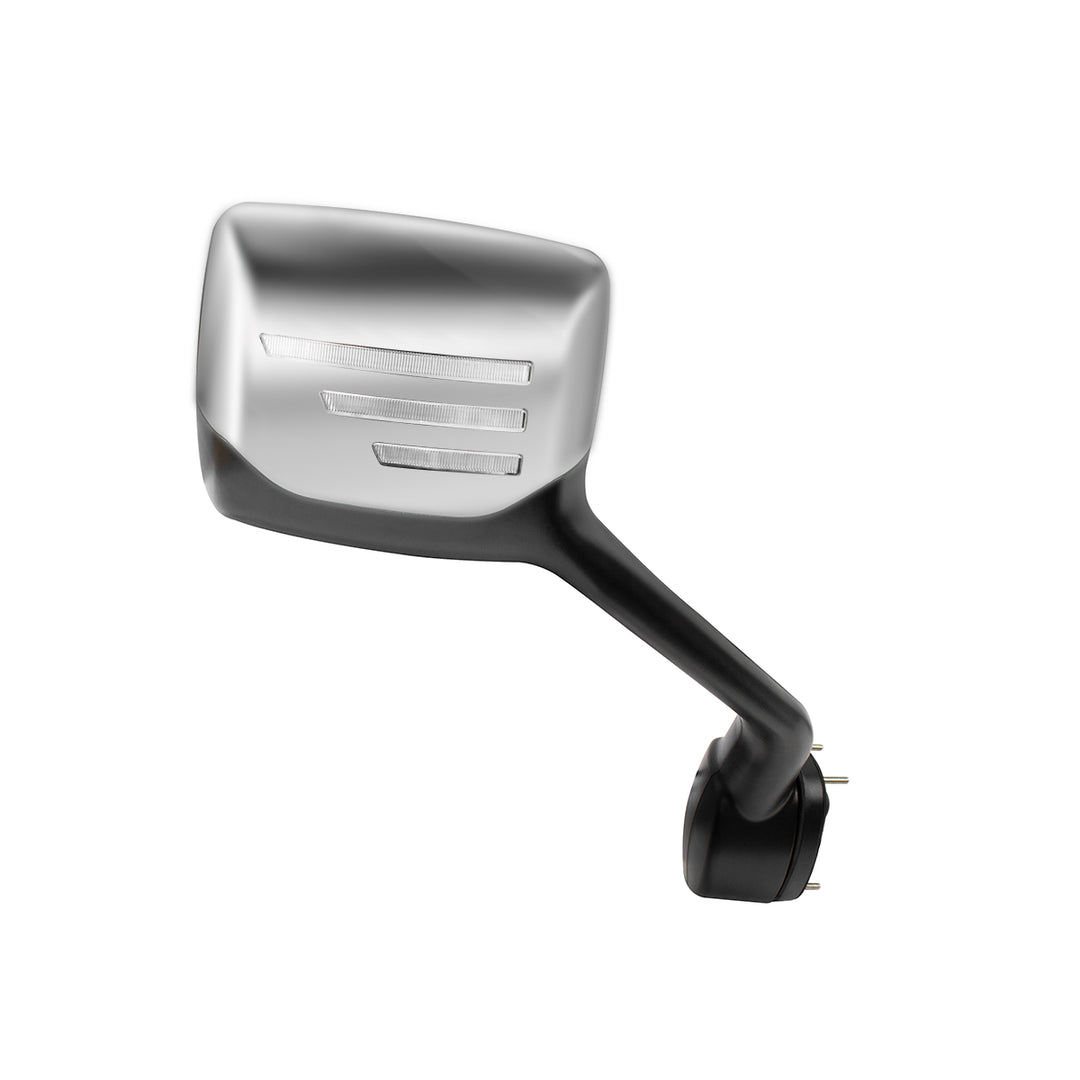 Chrome Hood Mirror Assembly W/ Sequential LED Turn Signal For 2013-2021 Kenworth T680 &amp; Peterbilt 579 - Passenger