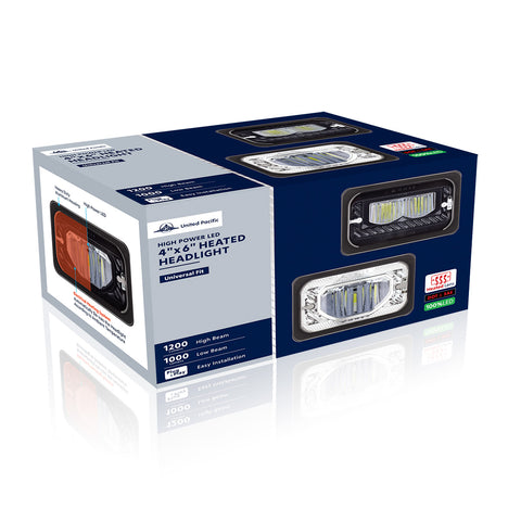 ULTRALIT - Heated 4" X 6" LED Headlight With Glass Lens & Aluminum Housing - High Beam - Black