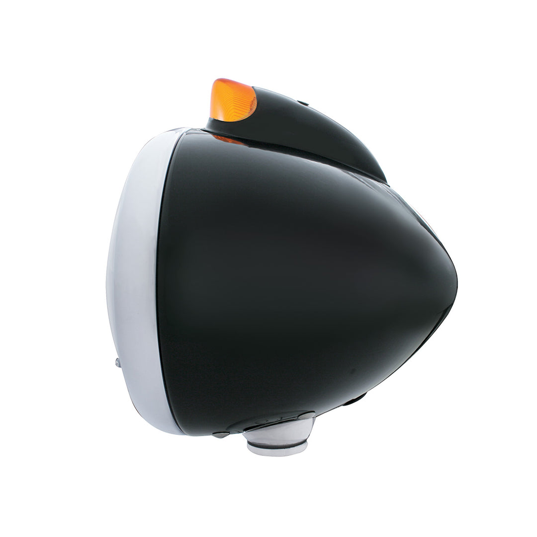 Black Guide 682-C Headlight H4 With White LED &amp; Original Style LED Signal - Amber Lens