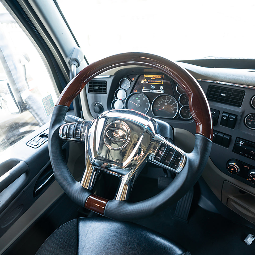 18" YourGrip Leather And Wood Steering Wheel For 2012-2021 Peterbilt 579 &amp; 2013-2021 Kenworth T680