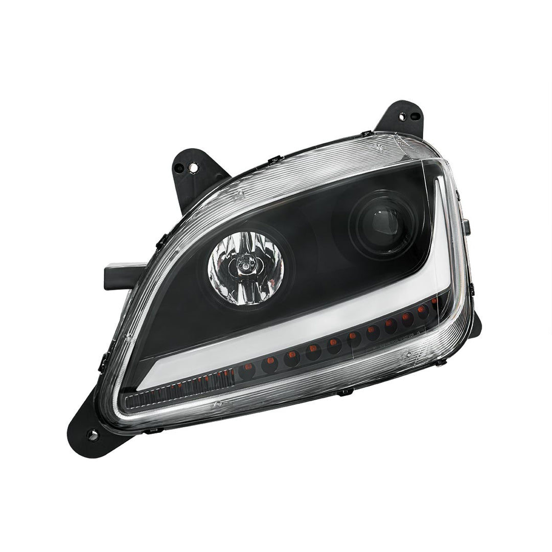 Black Projection Headlight With LED Position &amp; Sequential Signal For 2012-2021 Peterbilt 579- Driver