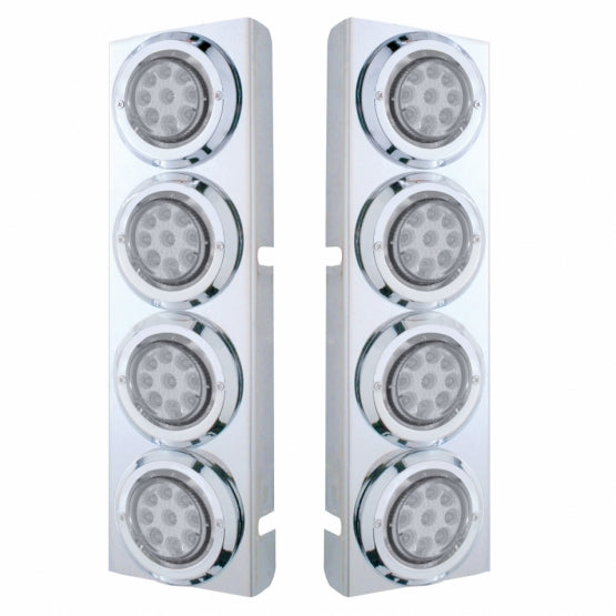 SS Front Air Cleaner Bracket With 8X 9 LED 2" Reflector Lights &amp; Bezels For Peterbilt -Amber LED/Clear Lens