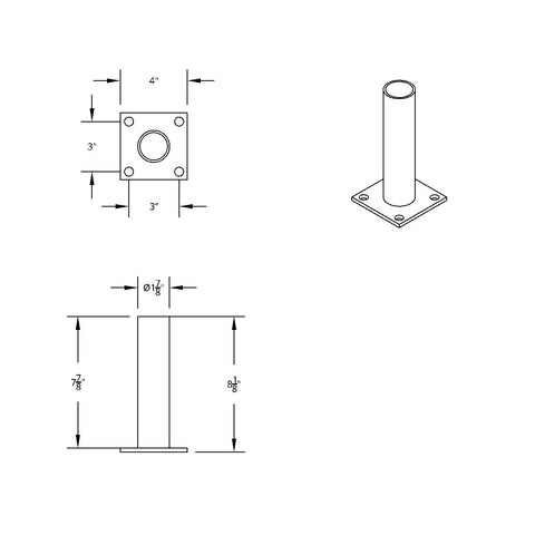 8" Quarter Fender Mounting Post - Flange Mount