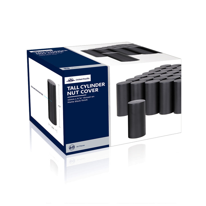 33mm x 4-1/4" Matte Black Tall Cylinder Nut Covers - Thread-On (60-Pack)
